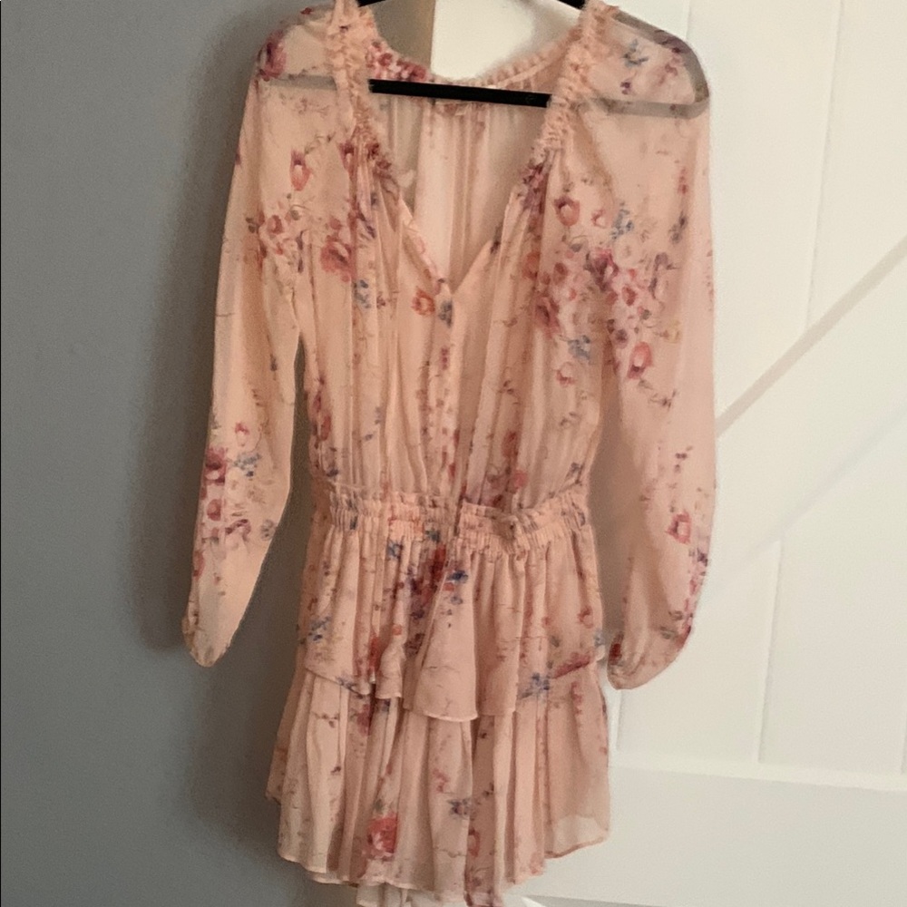 LoveShackFancy Pink Pleated Ruched Long Sleeve Dress
